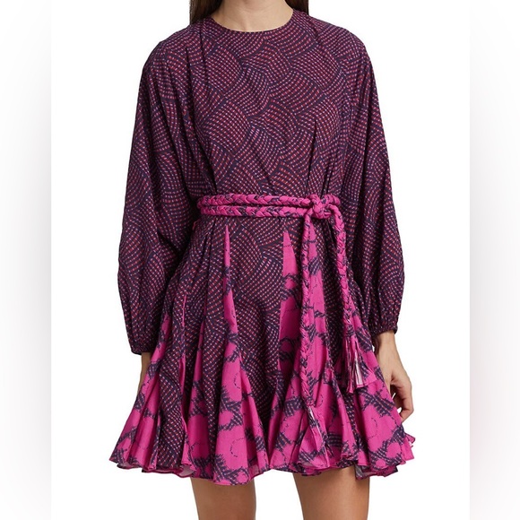 $395 NWT Rhode Ella Cotton Dress in Woven Geo Red Sz Small